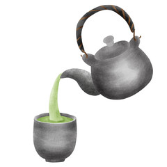 Green tea pot watercolor painting technique 