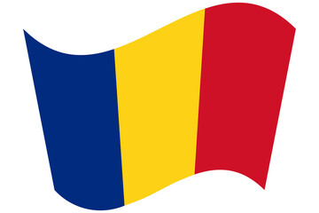 Fototapeta premium Romanian tricolor national flag of Romania, wavy vector drawing on white background