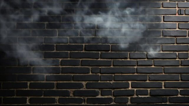 Black brick wall with smoke, brick texture.