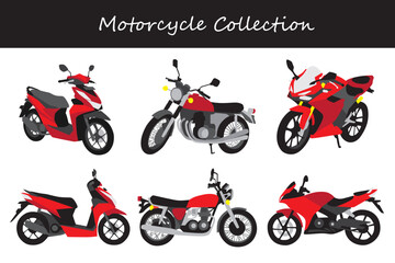 motorcycle collection. motorcycle in different poses. Vector illustration.