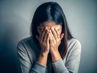 Woman Hiding Face in Hands.