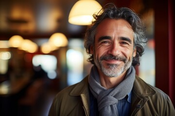 Obraz premium Portrait of a handsome middle-aged man in a cafe.