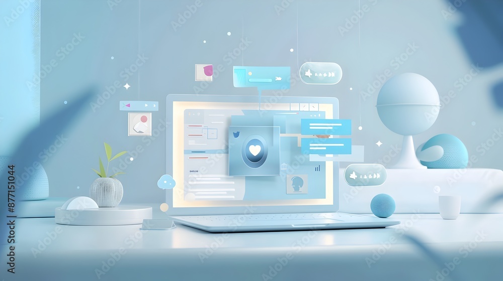 Aufkleber minimal abstract 3d digital art composition with colorful geometric shapes and floating spheres in