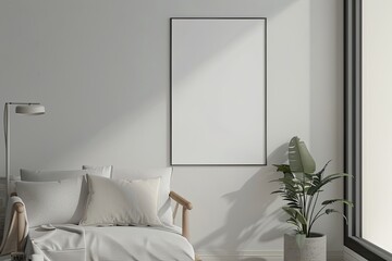 a simple mockup of a blank poster in a minimalist living room