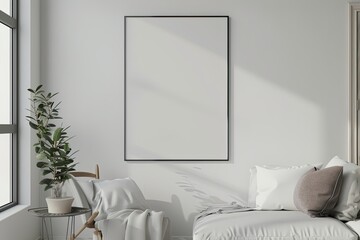 a simple mockup of a blank poster in a minimalist living room