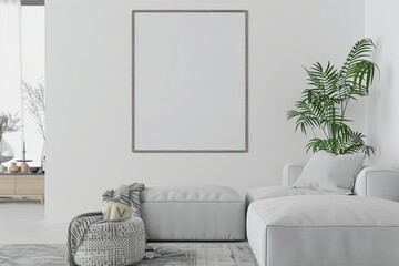 a simple mockup of a blank poster in a minimalist living room