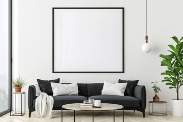 a simple mockup of a blank poster in a minimalist living room