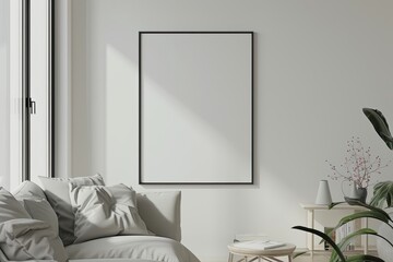 a simple mockup of a blank poster in a minimalist living room