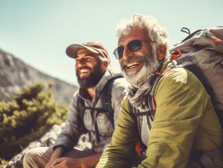 Fototapeta premium Two males seated side by side, possibly friends or colleagues