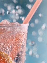 A close-up view of a glass of soda with a straw, perfect for illustrating refreshment and thirst