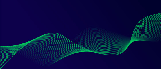 Abstract glowing wave lines on dark blue background. Dynamic wave pattern. Modern flowing wavy lines. Futuristic technology concept. Suit for banner, poster, cover, brochure, flyer, website