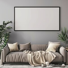 blank frame horizontal ratio mockup with thin matte black border, flat