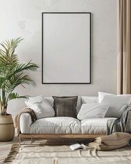 blank frame horizontal ratio mockup with thin matte black border, flat