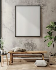blank horizontal canvas with a black minimal frame in a beautiful interior