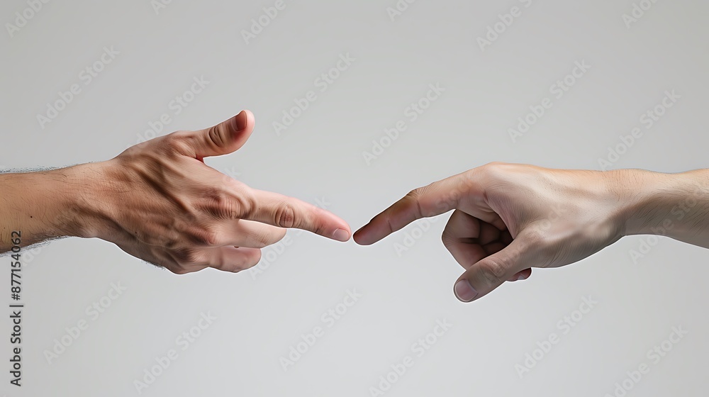 Poster two hands reaching out to each other but not touching, representing conflict and misunderstanding, s