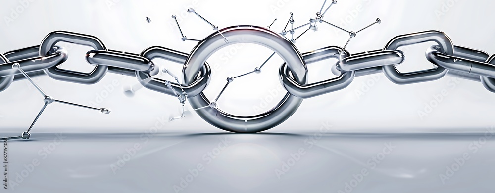 Poster a broken chain with the links pulling in opposite directions, symbolizing the definition of conflict
