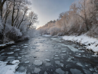 Icy River in Winter
