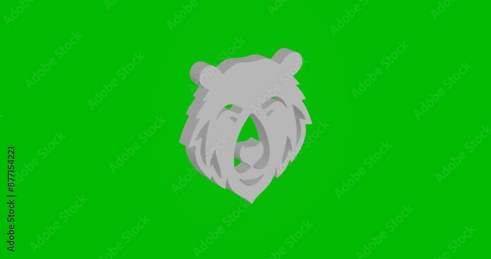Poster animation of rotation of a white bear head icon with shadow. simple and complex rotation. seamless l