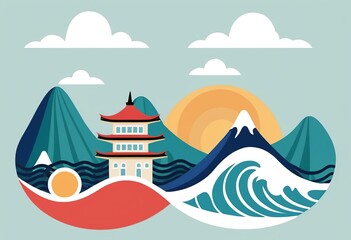Naklejka premium Japanese Style Wave City Pop Vector Graphics