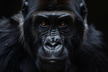 Fototapeta premium Close-up portrait of gorilla against black background