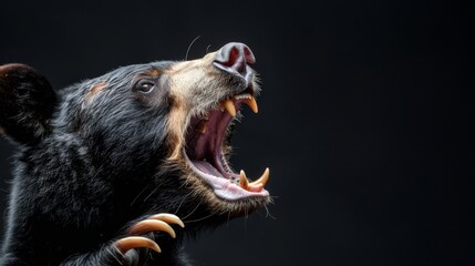 Obraz premium A black bear with its mouth open widely