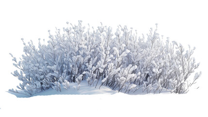 Beautiful Snowy Bush with Frosted Branches, isolated on transparent background