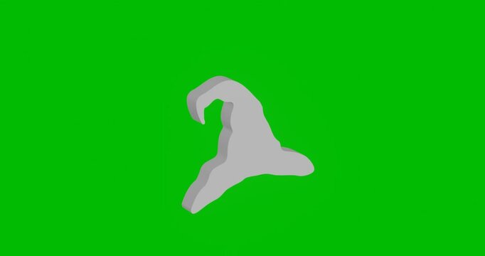 Animation of rotation of a white wizard hat symbol with shadow. Simple and complex rotation. Seamless looped 4k animation on green chroma key background