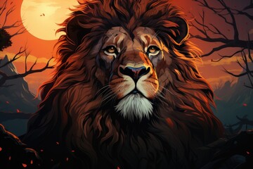 Naklejka premium Vector illustration of the front view of a lion head, a surprisingly perfect des, generative IA