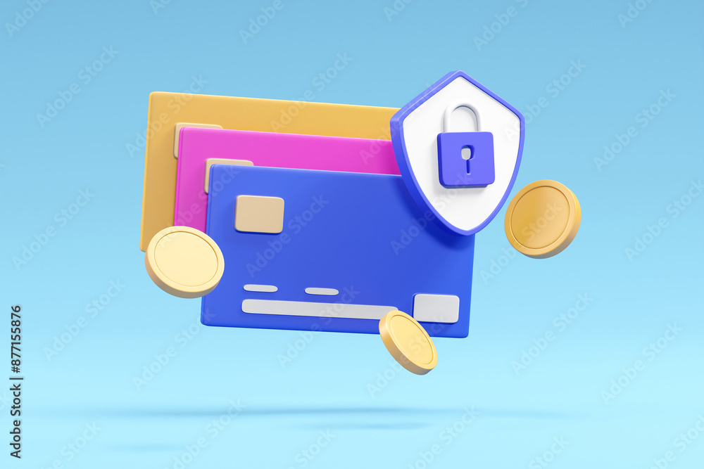 Aufkleber a modern 3d render showcasing the importance of secure financial transactions with floating elements