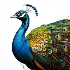 Obraz premium peacock with feathers on white background