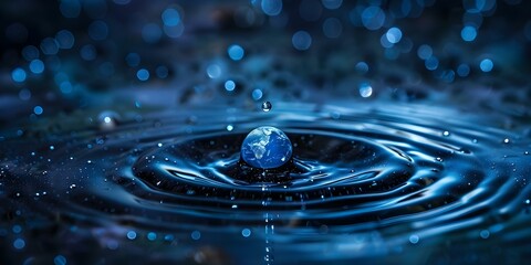 Earth depicted as water drop in space symbolizing lifegiving qualities. Concept Nature, Space, Symbolism, Earth, Life