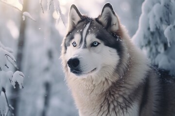 Fototapeta premium A close-up shot of a dog playing in the snow