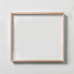 flat centered mockup of one empty beige wood horizontal poster frame, flat white background