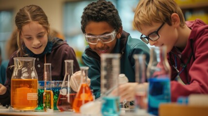Young Students Engaged in a Hands-On Science Experiment Using Various Tools
