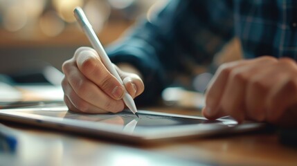 Creative Student Using Digital Tablet for Artwork Creation