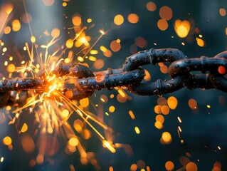 Close-up shot of a chain emitting sparks, great for technology or power concepts
