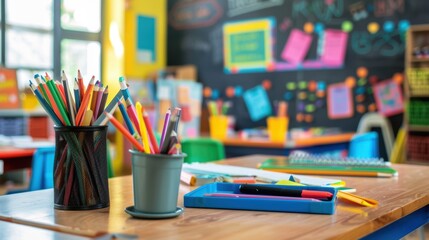 Vibrant Classroom with Colorful Educational Charts and Resources for Teaching and Learning