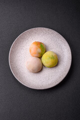 Delicious sweet chilled mochi desserts with fruit filling