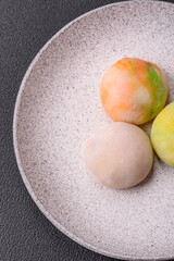 Delicious sweet chilled mochi desserts with fruit filling