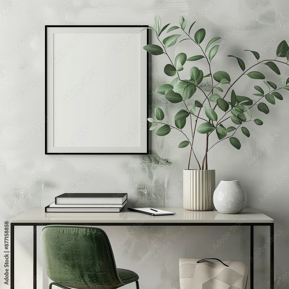 Poster minimalistic modern table with a simple blank table art horizontal a4 frame for mockup, neutral tone