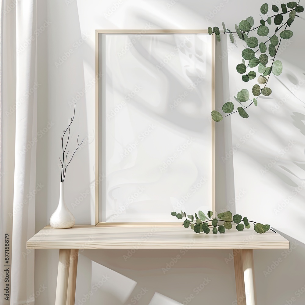Poster minimalistic modern table with a simple blank table art horizontal a4 frame for mockup, neutral tone