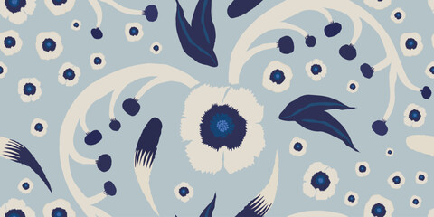 Abstract simple hand drawn flowers print. Unique botanical collage seamless pattern. 