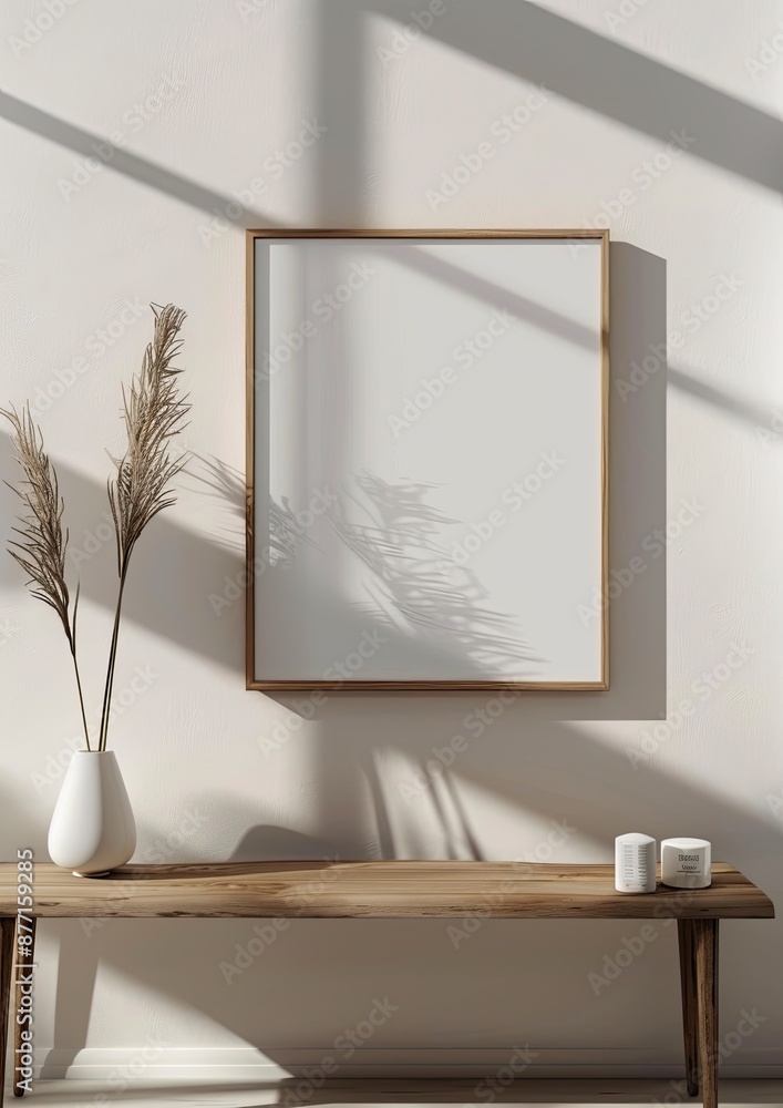 Poster minimalistic modern table with a simple blank table art horizontal a4 frame for mockup, neutral tone