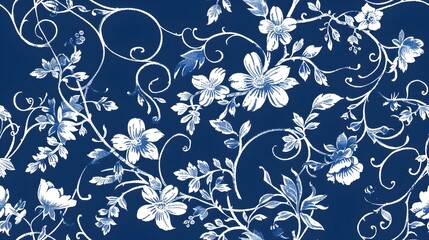 Elegant Floral Patterns and Decorative Botanical Ornaments on Navy Blue Background