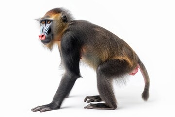 Fototapeta premium Mandrill Standing on all fours on a white bkg