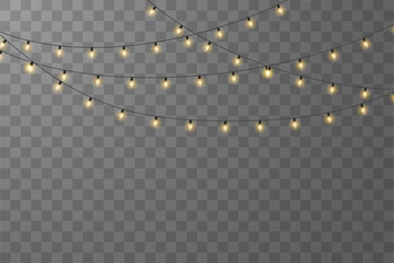 Vector Christmas lights. Christmas garland PNG. Christmas light PNG. Christmas decoration, LED lamps.