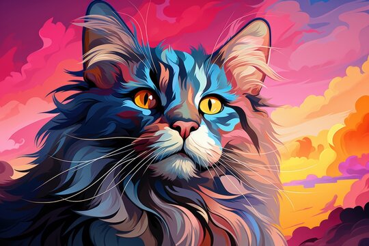 Colorful cat portrait, pop wpap art style, generative IA