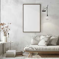 Photo of bright modern interior apartment with black frame a2 format wall mockup