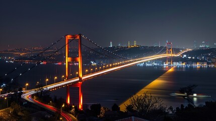 Obraz premium Illuminated Bosphorus Bridge and Cityscape at Night