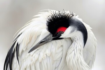 Fototapeta premium Stunningly beautiful Black-necked crane preening
